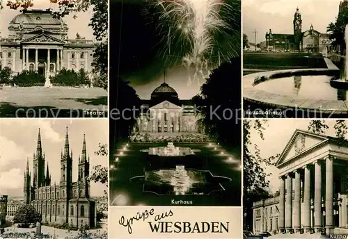 AK / Ansichtskarte Wiesbaden Theater Hauptbahnhof Kurhaus Marktkirche  Kat. Wiesbaden