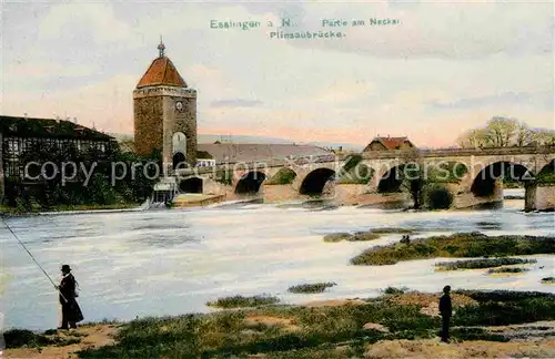 AK / Ansichtskarte Esslingen Neckar Plinsaubruecke Angler Kat. Esslingen am Neckar