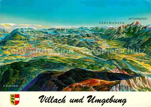 AK / Ansichtskarte Villach Kaernten Panorama Karawanken Mittagskogel Woerther See  Kat. Villach