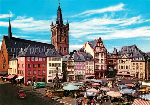 AK / Ansichtskarte Trier Hauptmarkt mit Petrusbrunnen und St Gangolph Kirche Kat. Trier