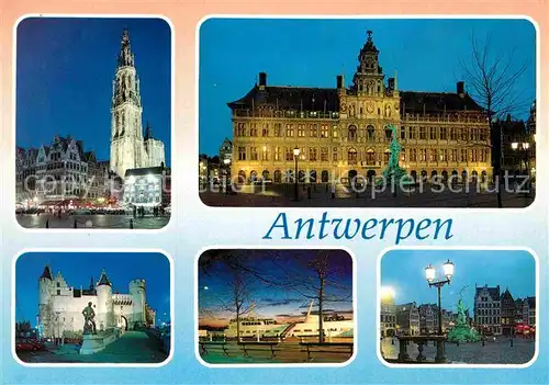 AK / Ansichtskarte Antwerpen Anvers Kathedrale Rathaus Burg Steen Faehre Platz Nachtaufnahmen Kat. 