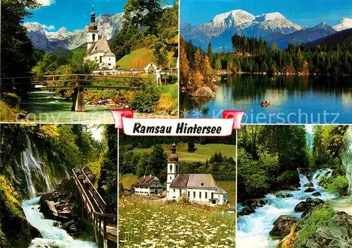 AK / Ansichtskarte Hintersee Berchtesgaden Kirche Seepartie Wasserfall Kirche Kat. Berchtesgaden