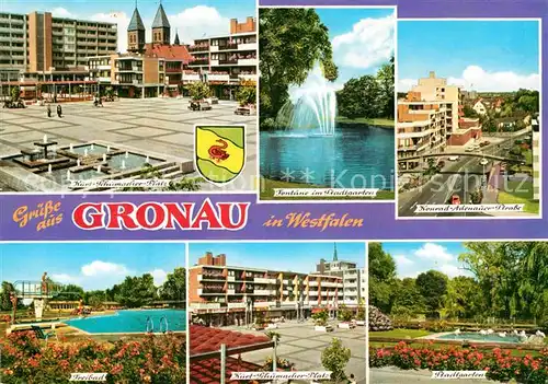 AK / Ansichtskarte Gronau Westfalen Kurt Schumacher Platz Fontaene Konrad Adenauer Strasse Freibad Kurt Schumacher Platz Kat. Gronau (Westf.)