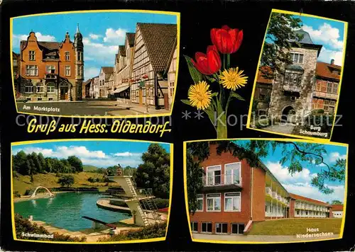 AK / Ansichtskarte Hessisch Oldendorf Marktplatz Burg Schaumburg Haus Niedersachsen Schwimmbad Freibad Kat. Hessisch Oldendorf