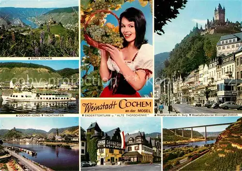 AK / Ansichtskarte Cochem Mosel Burg Yachthafen Enderttorturm Alte Thorschenke Moselpromenade Moseltalbruecke Weintrauben Kat. Cochem