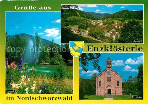 AK / Ansichtskarte Enzkloesterle Kurpark Fontaene Ortsblick Ev Kirche Kat. Enzkloesterle