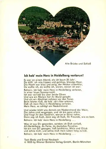 AK / Ansichtskarte Liederkarte Ich hab mein Herz in Heidelberg verloren  Kat. Musik