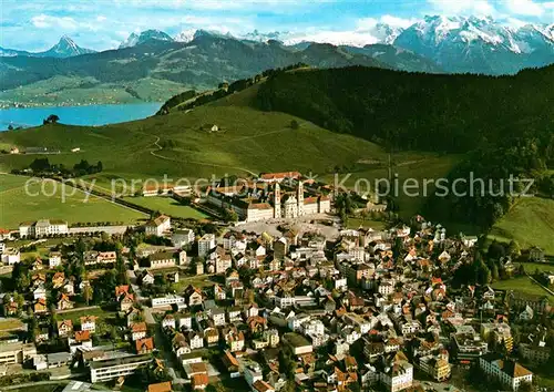 AK / Ansichtskarte Einsiedeln SZ mit Sihlsee und Glarneralpen Fliegeraufnahme Kat. Einsiedeln