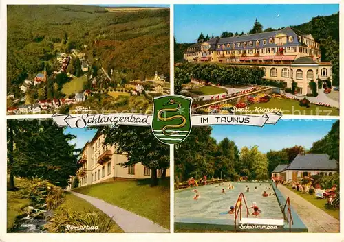 AK / Ansichtskarte Schlangenbad Taunus Fliegeraufnahme Kurhotel Schwimmbad Roemerbad Kat. Schlangenbad