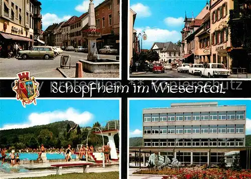 AK / Ansichtskarte Schopfheim Brunnen Strassenpartie Schwimmbad Gebaeude Kat. Schopfheim