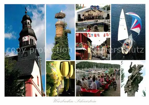 AK / Ansichtskarte Schierstein Christophoruskirche Barock Hafenfest Hafenpromenade Rhein Denkmal Storchennest Kat. Wiesbaden