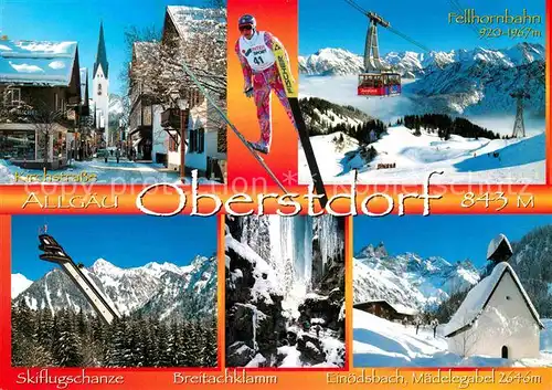 AK / Ansichtskarte Oberstdorf Kirchstrasse Fellhornbahn Skiflugschanze Breitachklamm Einoedsbach Maedelegabel Kat. Oberstdorf