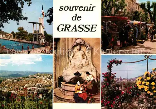 AK / Ansichtskarte Grasse Alpes Maritimes Park Brunnen Gesamtansicht Schwimmbad Markt Kat. Grasse