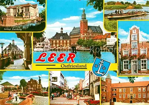 AK / Ansichtskarte Leer Ostfriesland Schloss Edenburg Faehre Rathaus Springbrunnen Fussgaengerzone Wolffsches Haus Haneburg Kat. Leer (Ostfriesland)