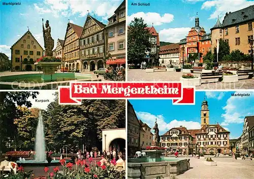 AK / Ansichtskarte Bad Mergentheim Marktplatz Kurpark Springbrunnen Marktplatz Partie am Schloss Kat. Bad Mergentheim