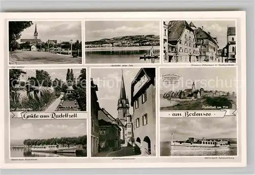 AK / Ansichtskarte Radolfzell Bodensee Stadtgarten Motorboot Radolfzell Liebfrauenmuenster Ritterhaus Apotheke Kat. Radolfzell am Bodensee