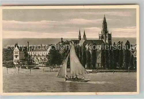 AK / Ansichtskarte Konstanz Bodensee Insel Hotel Segelboot Muenster Kat. Konstanz