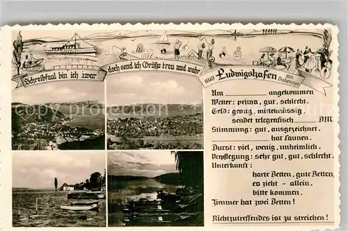 AK / Ansichtskarte Ludwigshafen Bodensee Panoramen Bootsanlegestelle Faulenzerkarte Kat. Bodman Ludwigshafen