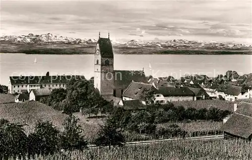 AK / Ansichtskarte Hagnau Bodensee Kirche Schweizer Alpen Kat. Hagnau am Bodensee