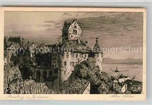 AK / Ansichtskarte Meersburg Bodensee Altes Schloss Federzeichnung Stoltenberg Kat. Meersburg