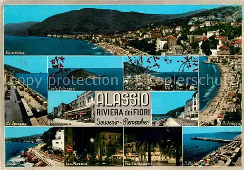 AK / Ansichtskarte Alassio Panorama Isola Callinara La Spiaggia Passeggiata Scogli Via Mazzini Viale delle Palme Il Pontile Kat. 