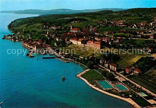 AK / Ansichtskarte Meersburg Bodensee mit beheiztem Schwimmbad Fliegeraufnahme Kat. Meersburg