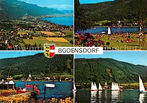 AK / Ansichtskarte Bodensdorf Ossiacher See Alpenpanorama Badestrand Angeln Segeln