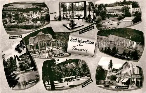 AK / Ansichtskarte Bad Schwalbach Teilansicht Brunnenhalle Minigolf Kurpark Haus Oldenburg Am Kureck Kat. Bad Schwalbach