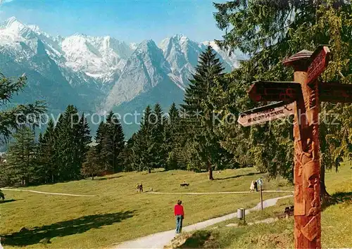 AK / Ansichtskarte Garmisch Partenkirchen Kramerplateauweg gegen Wettersteingebirge mit Zugspitzgruppe Kat. Garmisch Partenkirchen