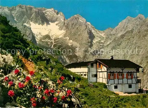 AK / Ansichtskarte Garmisch Partenkirchen Knappenhaeuser im Hoellental gegen Zugspitze Hoellentalferner Riffelscharte Wettersteingebirge Huber Karte Nr 10 081 Kat. Garmisch Partenkirchen