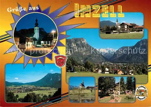 AK / Ansichtskarte Inzell Ortsmotiv mit Kirche Minigolf Gesamtansicht mit Alpenpanorama Kat. Inzell