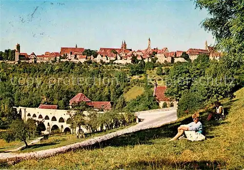 AK / Ansichtskarte Rothenburg Tauber Blick auf Stadt und Doppelbruecke Kat. Rothenburg ob der Tauber