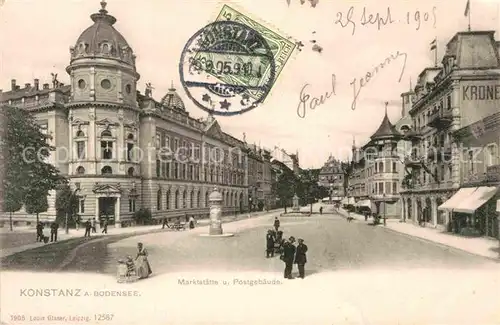 AK / Ansichtskarte Konstanz Bodensee Marktstaette und Postgebaeude Kat. Konstanz