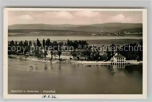 AK / Ansichtskarte Radolfzell Bodensee Fliegeraufnahme Strandbad Kat. Radolfzell am Bodensee