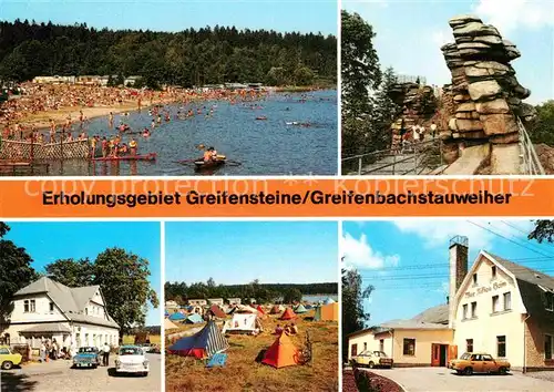 AK / Ansichtskarte Ehrenfriedersdorf Erzgebirge Erholungsgebiet Greifensteine Greifenbachstauweiher Badestrand Teichschaenke Campingplatz Max Niklas Heim Kat. Ehrenfriedersdorf