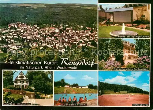 AK / Ansichtskarte Rengsdorf Heiklimatischer Kurort Naturpark Rhein Westerwald Springbrunnen Institut Tennisplaetze Freibad Kuranlage Kat. Rengsdorf