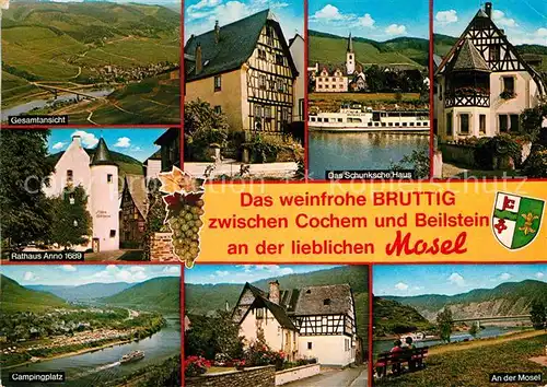 AK / Ansichtskarte Bruttig Mosel Gesamtansicht Schunksches Haus Rathaus anno 1689 Moselpartie Kat. Bruttig Fankel