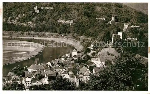 AK / Ansichtskarte Neckarsteinach Neckarpartie mit Vorderburg Mittelburg Hinterburg und Burg Schwalbennest Kat. Neckarsteinach