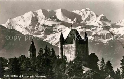 AK / Ansichtskarte Thun BE Schloss Kirche Bluemlisalp Berner Alpen Kat. Thun