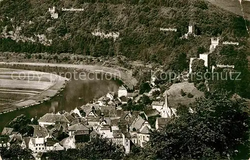 AK / Ansichtskarte Neckarsteinach Neckarpartie mit Vorderburg Mittelburg Hinterburg Burg Schwalbennest Kat. Neckarsteinach