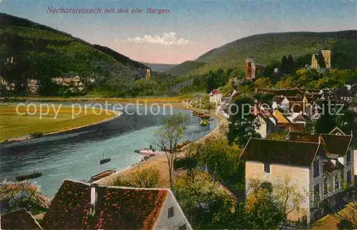 AK / Ansichtskarte Neckarsteinach Neckarpartie mit Vorderburg Mittelburg Hinterburg Burg Schwalbennest Kat. Neckarsteinach