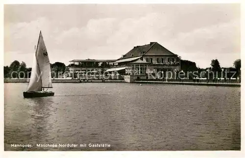 AK / Ansichtskarte Hannover Maschsee Nordufer mit Gaststaette Segelboot Kat. Hannover