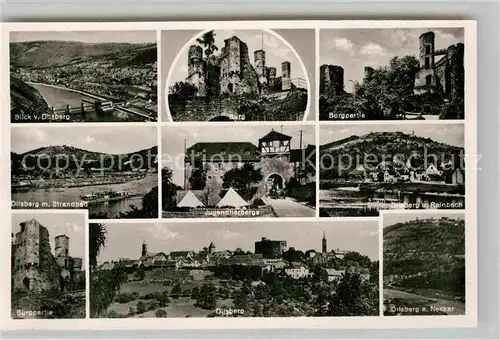 AK / Ansichtskarte Dilsberg Neckar Panorama Burg Burgpartie Strandbad Jugendherberge Rainbach Stadtblick Neckarpartie