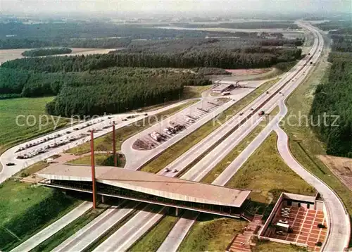 AK / Ansichtskarte Autobahn Brueckenrasthaus Dammer Berge Fliegeraufnahme Nellinghof Schierberg Kat. Autos