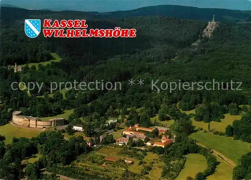 AK / Ansichtskarte Wilhelmshoehe Kassel Bergpark mit Herkules Schloss Loewenburg Schlosshotel Fliegeraufnahme Kat. Kassel