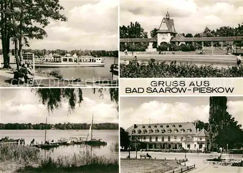 AK / Ansichtskarte Pieskow Bad Saarow Uferpartie am Scharmuetzelsee Bootsanleger Bahnhof Gebaeude Kat. Bad Saarow Pieskow