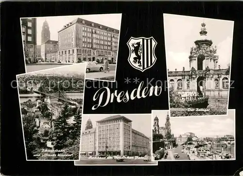 AK / Ansichtskarte Dresden Schwebebahn Blaues Wunder Hochhaus Pirnaischer Platz Zwinger Kat. Dresden Elbe