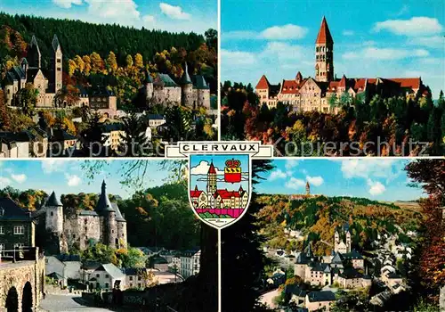 AK / Ansichtskarte Clervaux Stadtkern mit Schloss und Kirche Wappen Kat. Clervaux