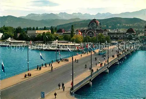 AK / Ansichtskarte Strassenbahn Seitenraddampfer Schiller Luzern Seebruecke Bahnhof  Kat. Strassenbahn