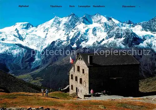 AK / Ansichtskarte Weissmieshuette mit Alphubel Taeschhorn Dom Nadelhorn Duerrenhorn Kat. Saas Tal Saas Grund